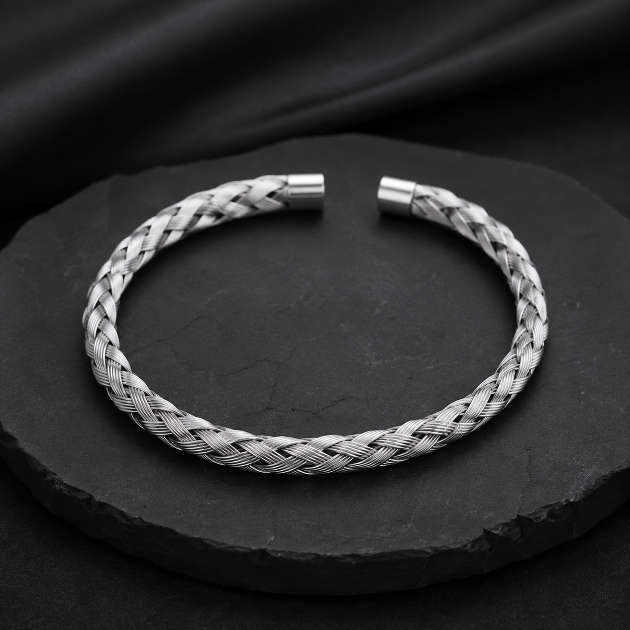 Silver Braided Cuff Bracelet
