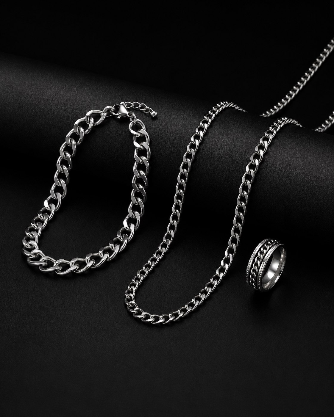 Bold Curb Chain Trio Set (or Duo Necklace & Ring Set)