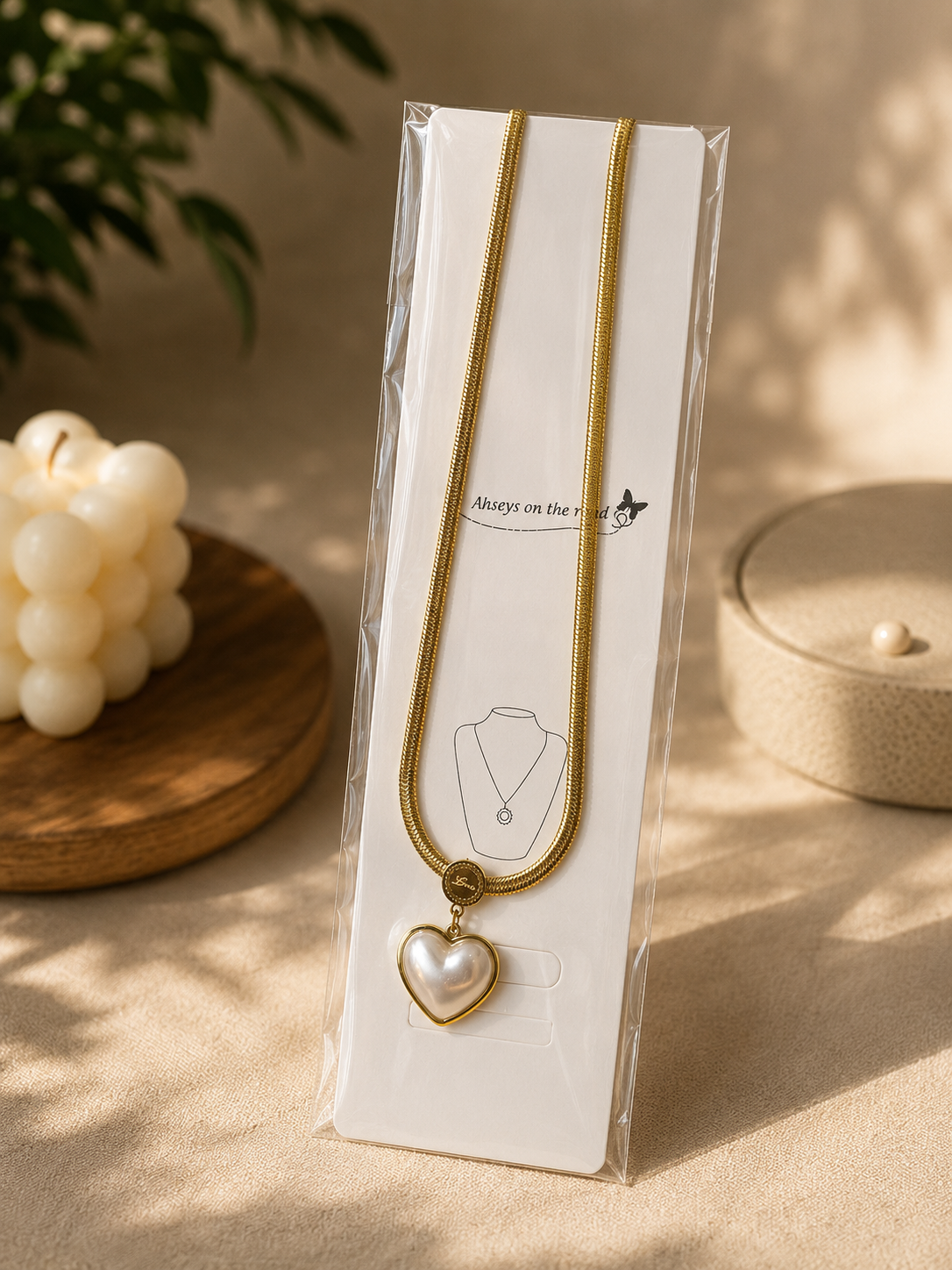 Zinmeerjewells gold chain necklace featuring a pearl necklace for women style heart pendant design, showcasing premium anti tarnish jewelry Pakistan.