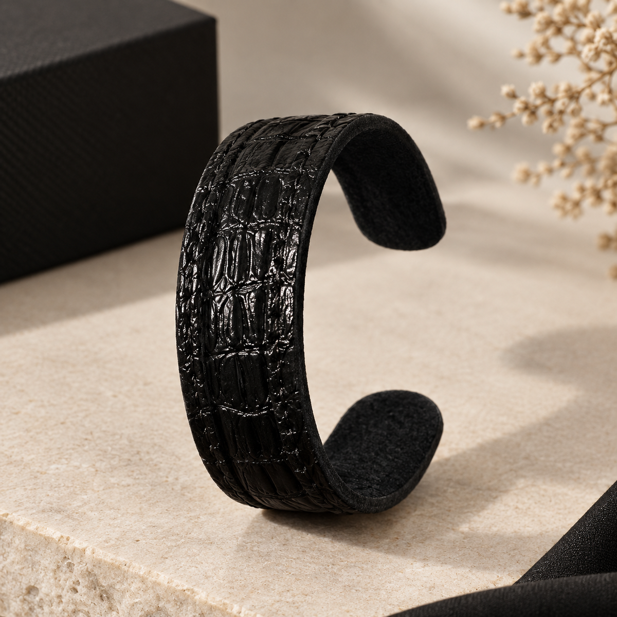 Handmade Crocodile Pattern Cow Leather Cuff ( Adjustable )