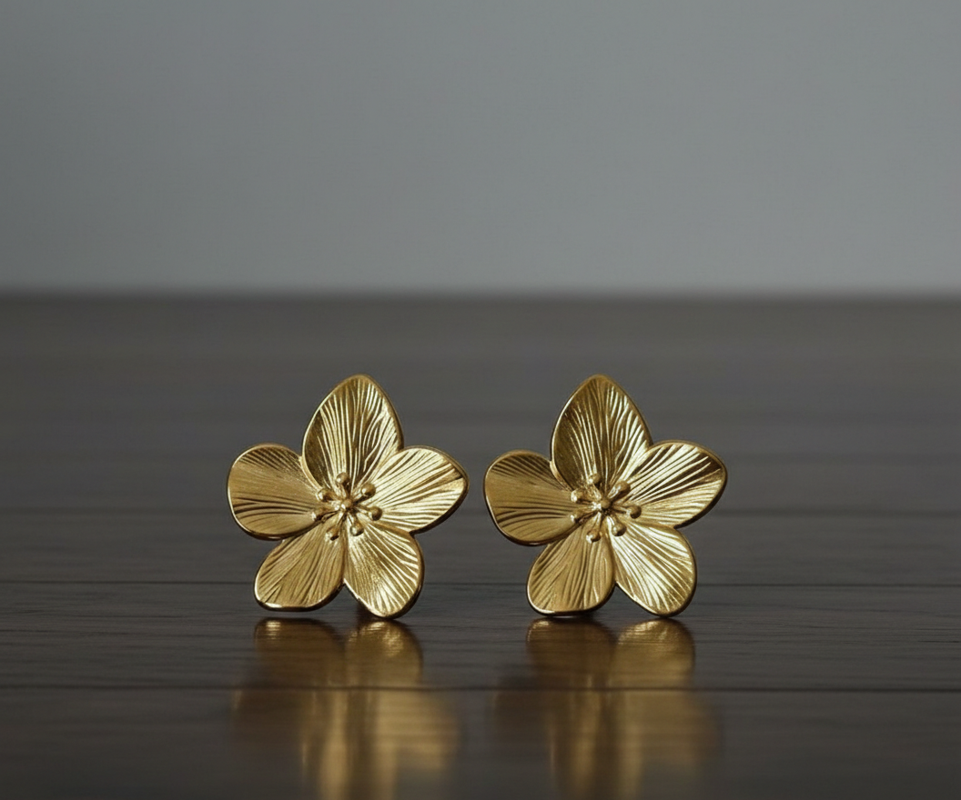 Zinmeer Golden Blossom Stainless Steel Stud Earrings