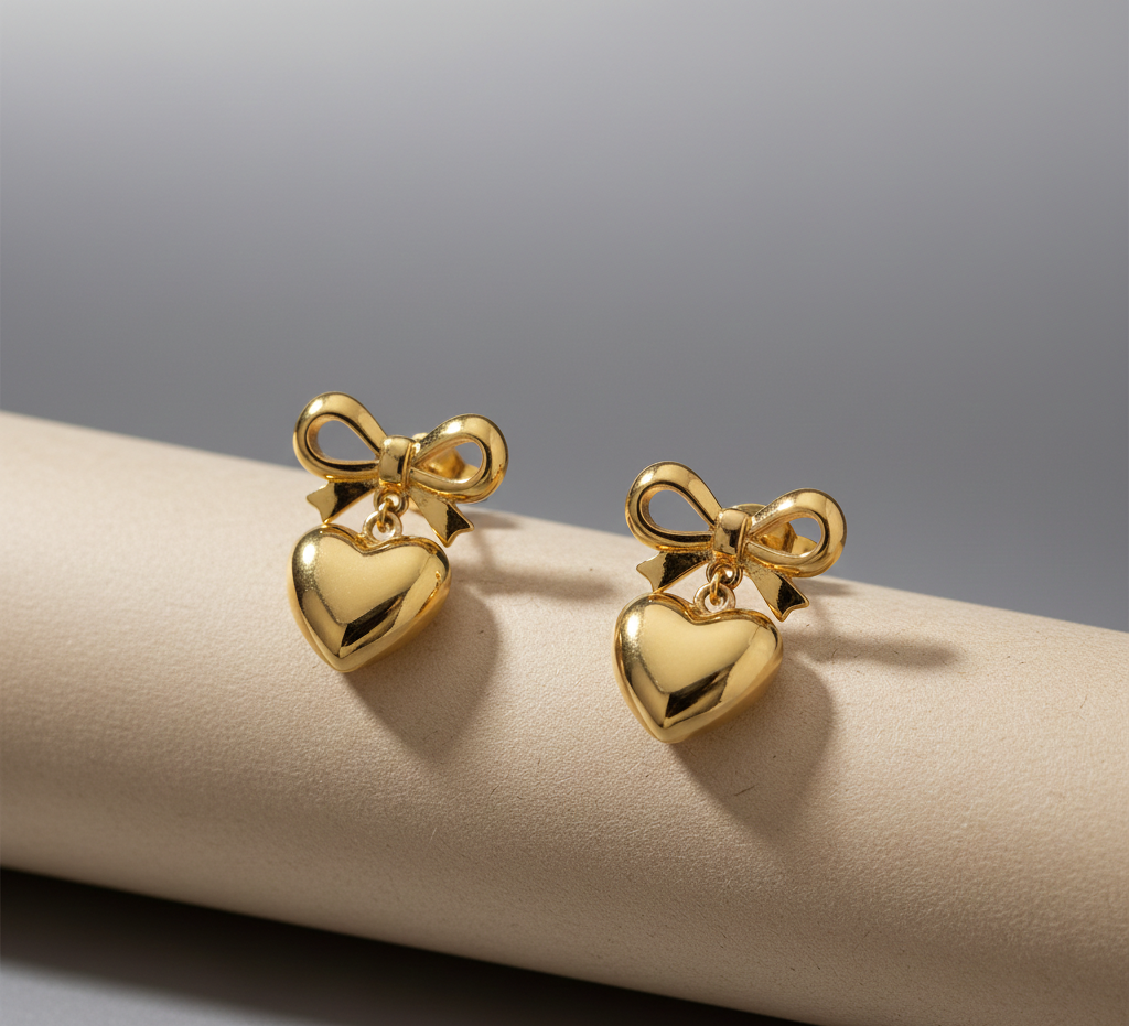 Zinmeer Ribboned Heart Drop Earrings