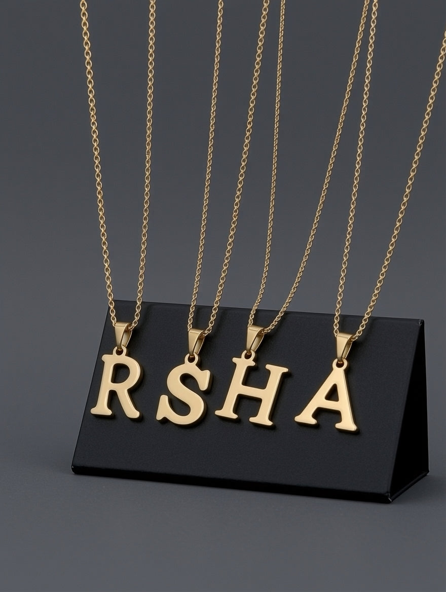 Gold Stainless Steel Initial Letter Pendant Necklace | Personalized Alphabet Chain