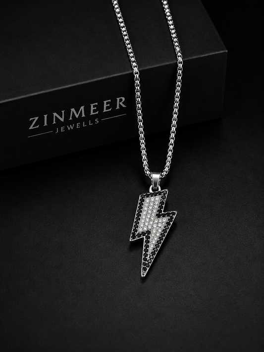 Men’s Lightning Bolt Rhinestone Pendant Necklace