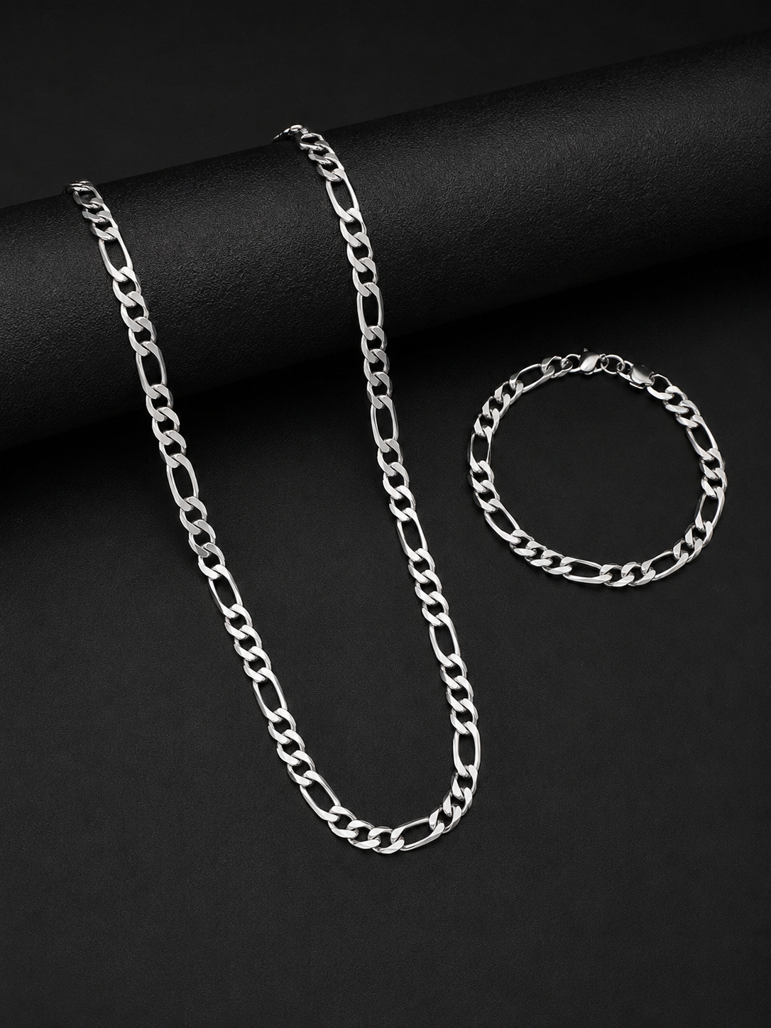 Silver Figaro Chain Set – Necklace & Bracelet Combo