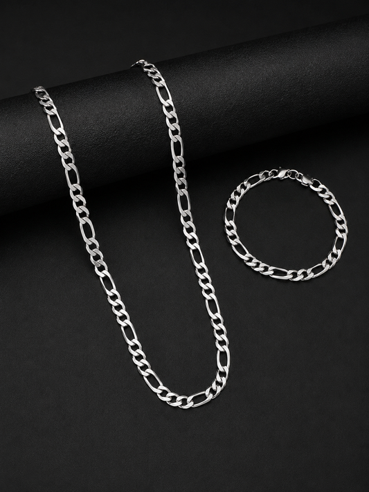 Silver Figaro Chain Set – Necklace & Bracelet Combo