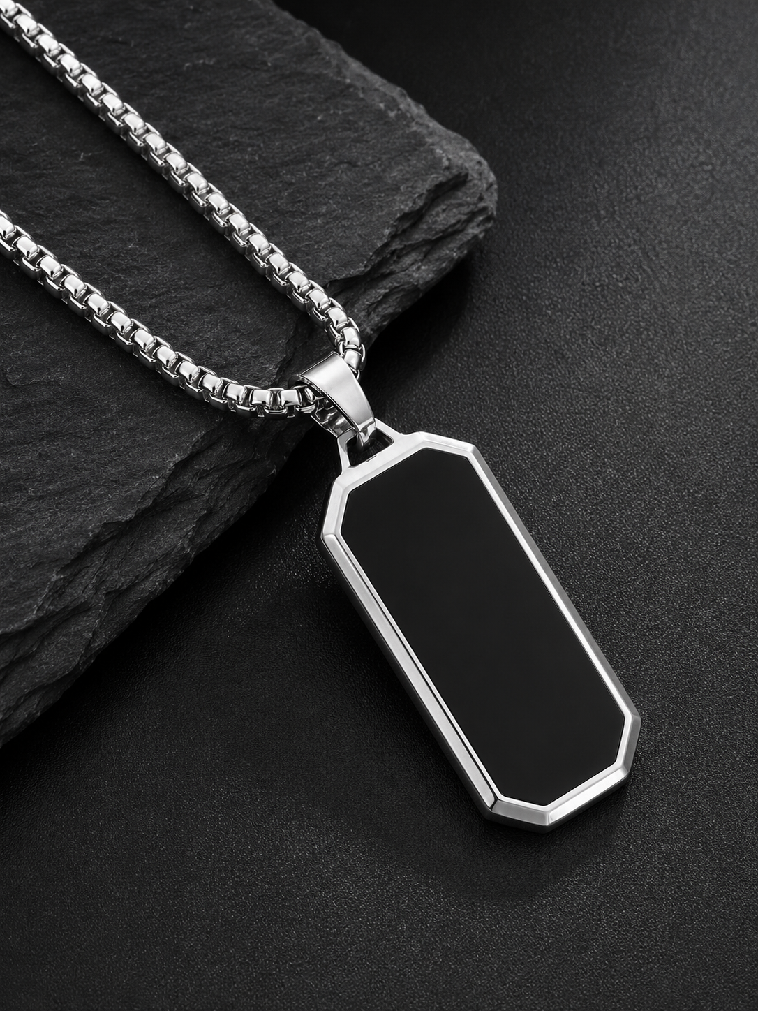 Obsidian Edge Pendant Necklace – Stainless Steel