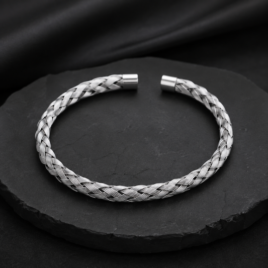 Silver Braided Cuff Bracelet