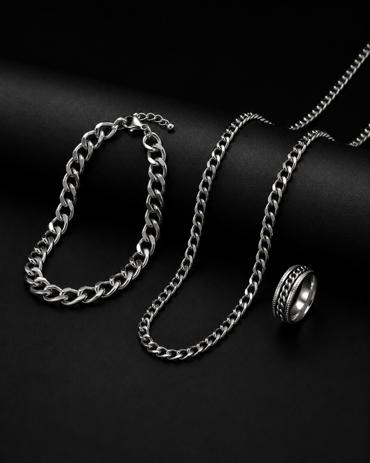 Bold Curb Chain Trio Set (or Duo Necklace & Ring Set)