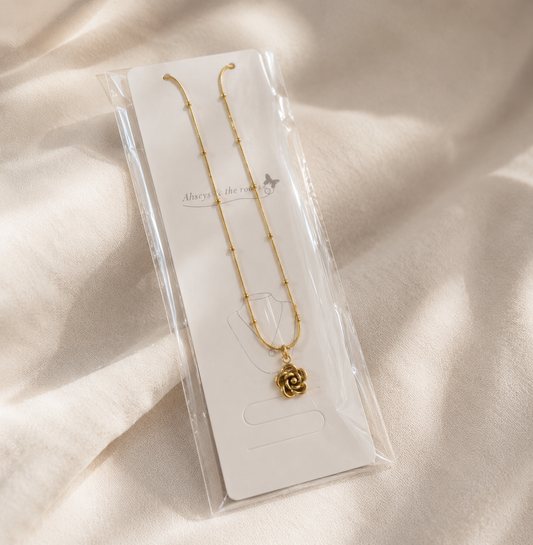 The Eternal Bloom Pendant – Gold Tone Rose Stainless Steel Floral Necklace