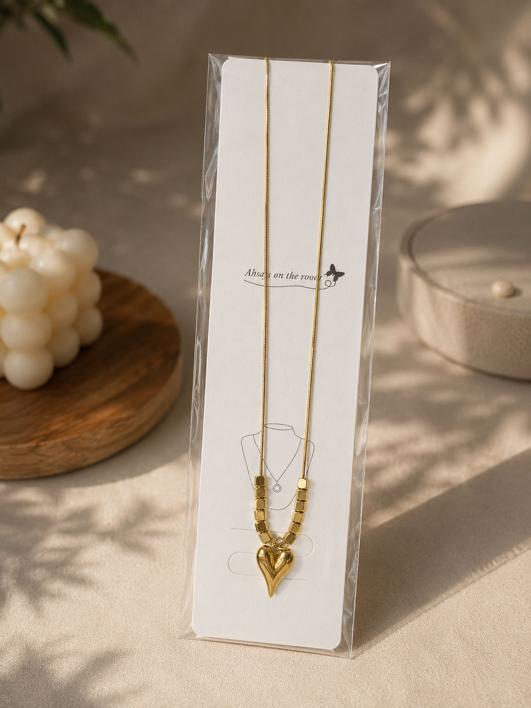 Zinmeerjewells gold chain necklace featuring a 3D puffy heart pendant design, showcasing premium anti tarnish jewelry Pakistan.