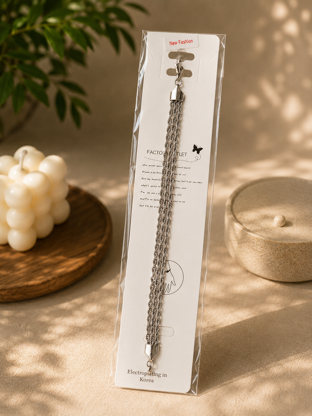 Zinmeerjewells triple rope chain silver bracelet for women, highlighting premium stainless steel tarnish-free artificial jewelry Pakistan.