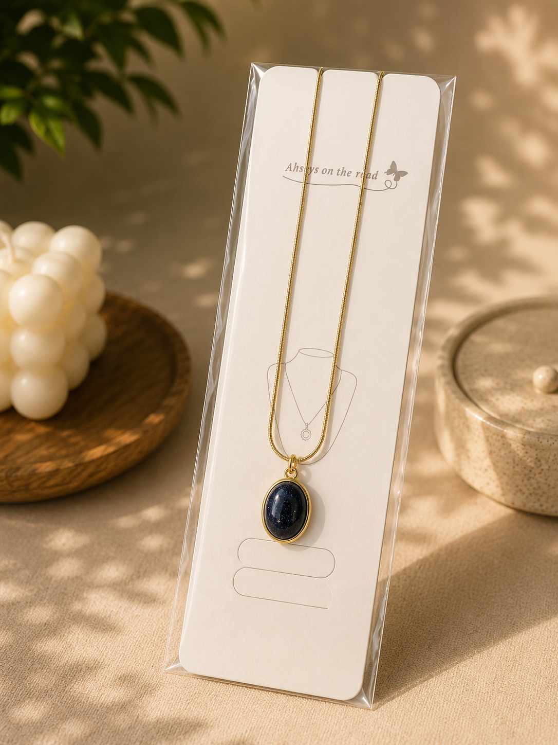 Zinmeerjewells gold chain necklace featuring an oval black stone necklace pendant design with a starry night look, showcasing premium anti tarnish jewelry Pakistan.