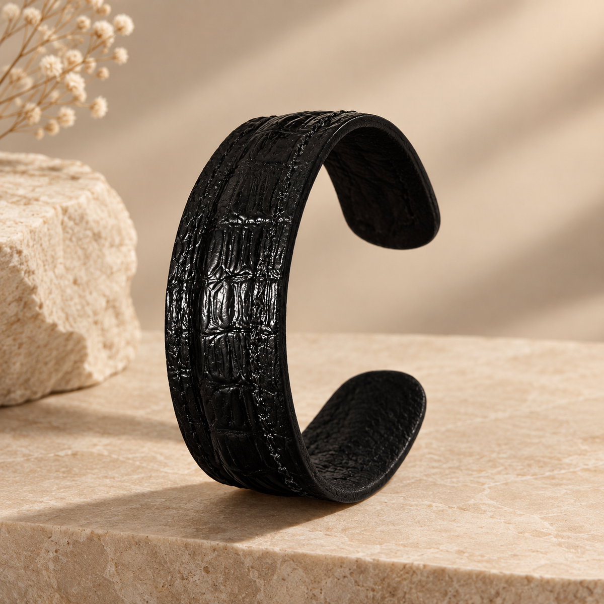 Handmade Crocodile Pattern Cow Leather Cuff ( Adjustable )