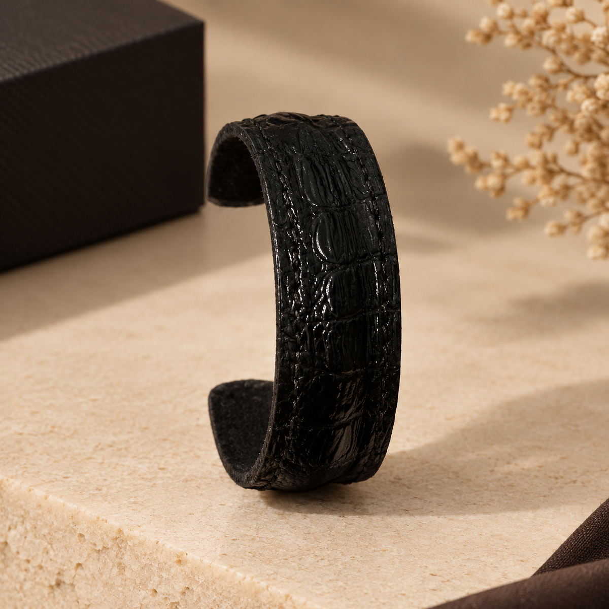 Handmade Crocodile Pattern Cow Leather Cuff ( Adjustable )
