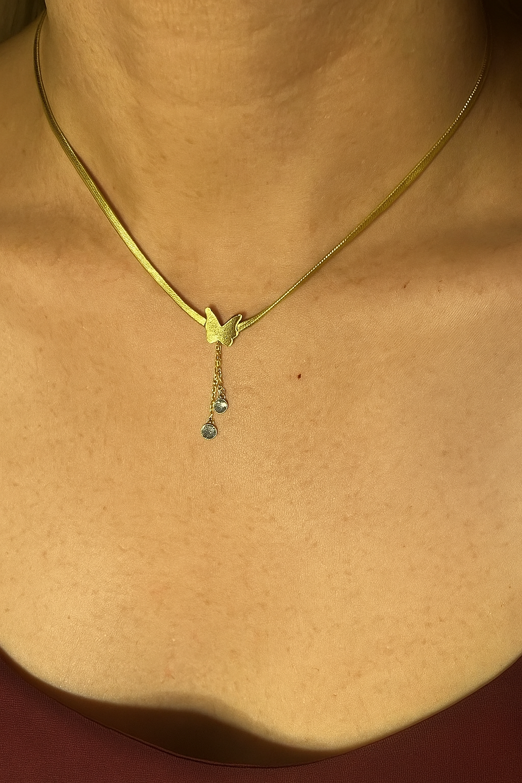 Golden Butterfly Crystal Drop Necklace