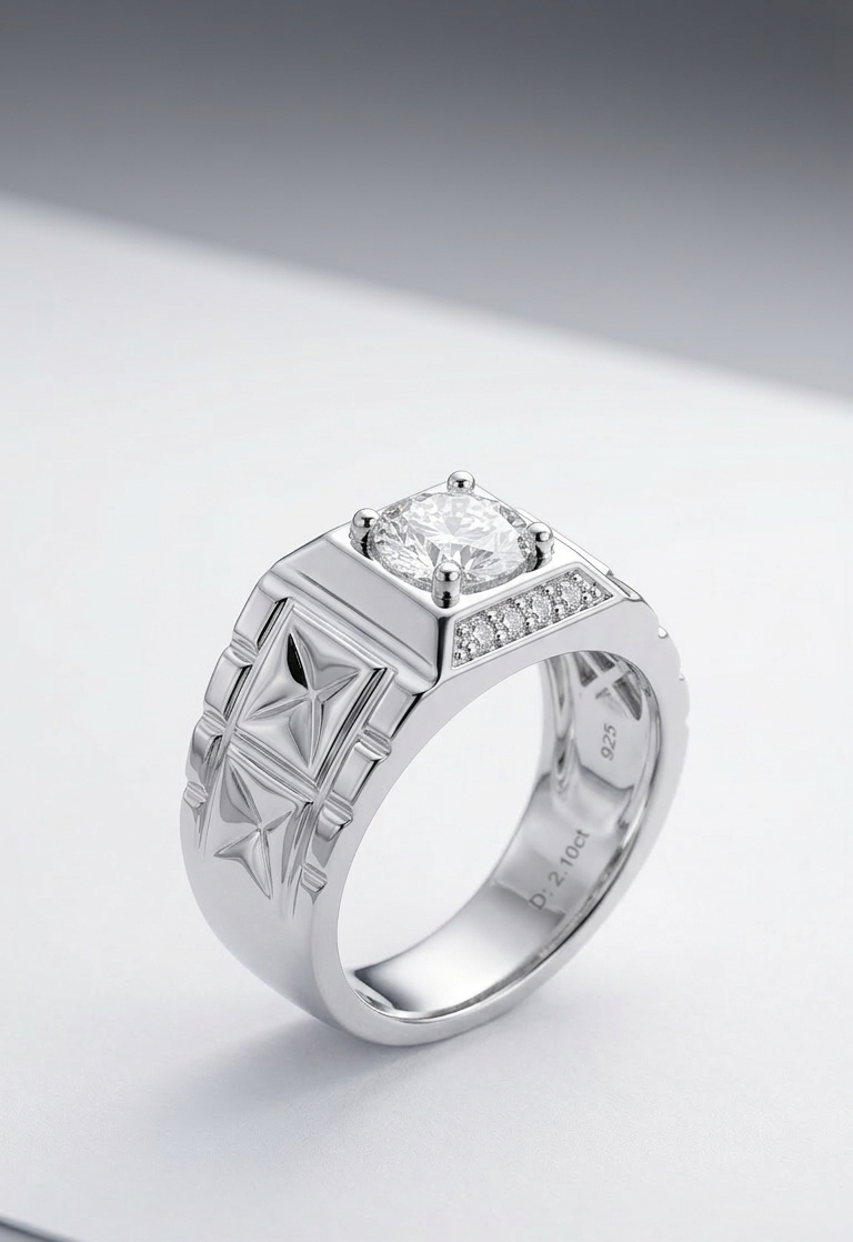 Zinmeer Celestial Diamond-Cut Stainless Steel Ring