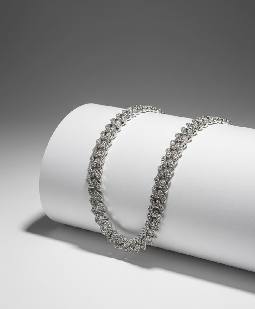 Diamond-Simulated Stainless Steel Curb Chain