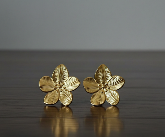 Zinmeer Golden Blossom Stainless Steel Stud Earrings