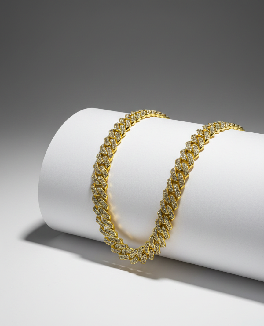 Golden Diamond-Simulated Stainless Steel Curb Chain