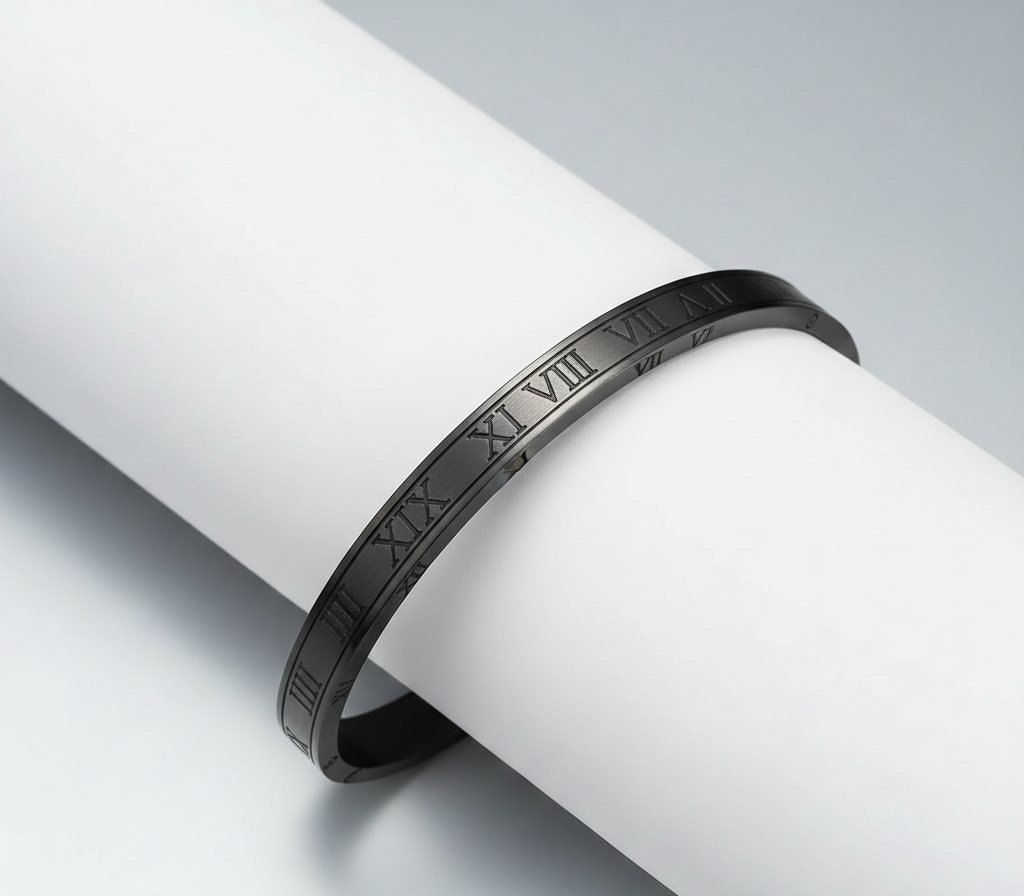 Black Steel Roman Numeral Bangle