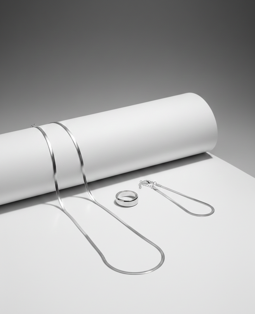Zinmeer Classic Silver Snake Chain Set with Minimal Ring