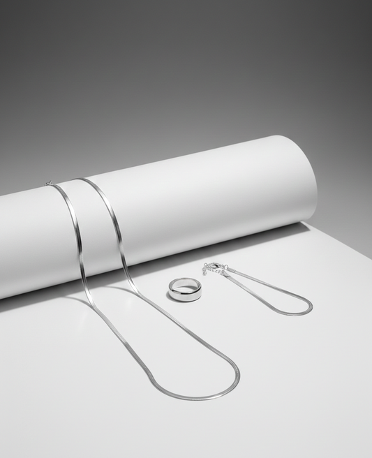 Zinmeer Classic Silver Snake Chain Set with Minimal Ring