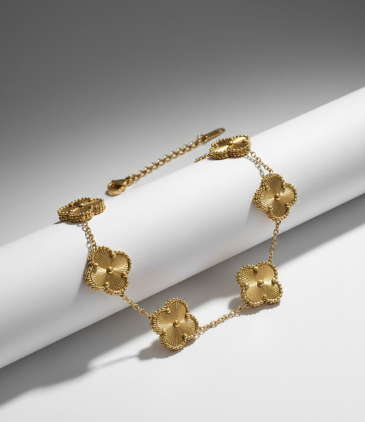 ZinmeerJewells Golden Radiance Guilloché Clover Bracelet