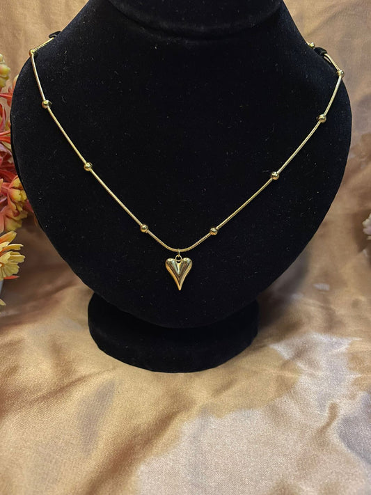 Golden Beaded Heart Necklace