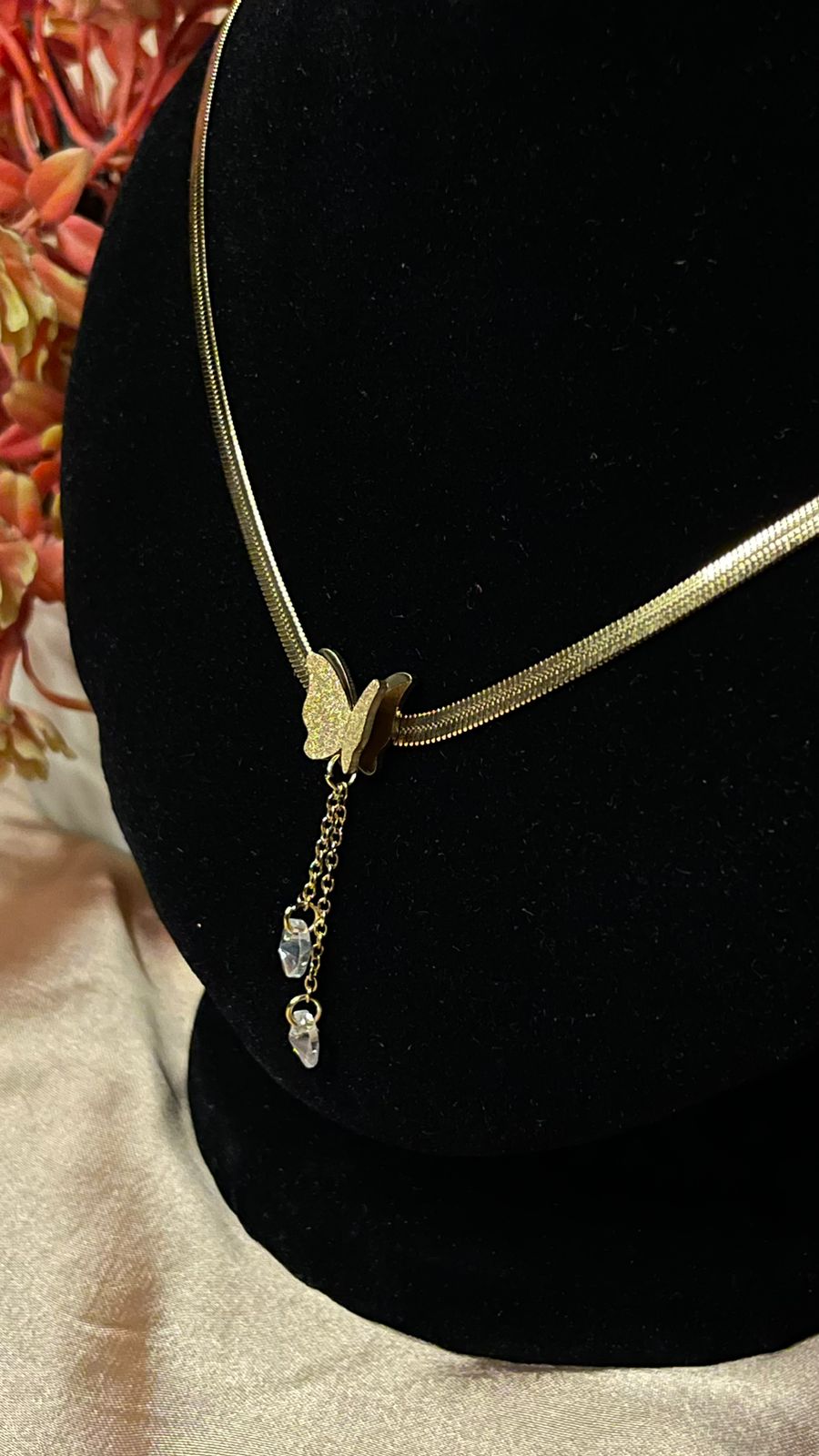 Golden Butterfly Crystal Drop Necklace