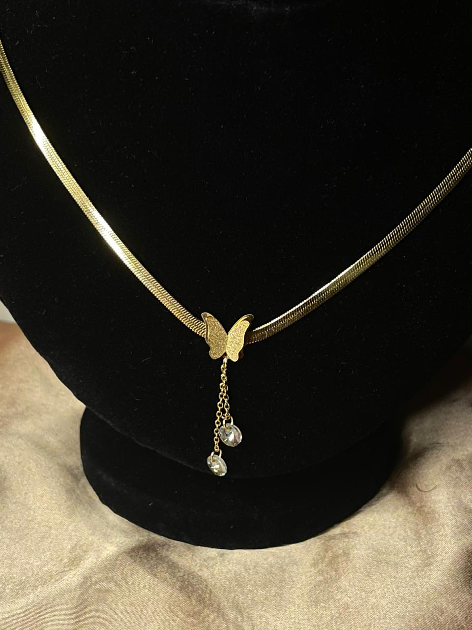 Golden Butterfly Crystal Drop Necklace