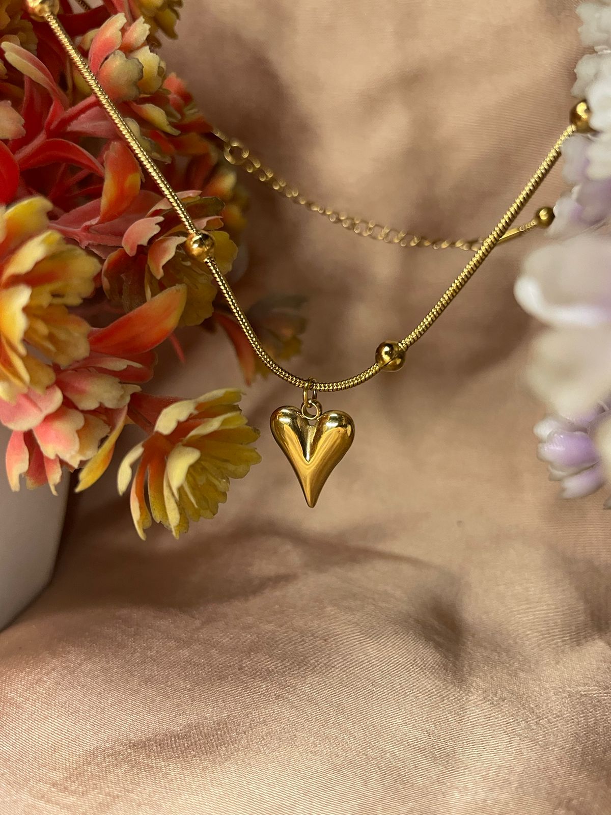 Golden Beaded Heart Necklace