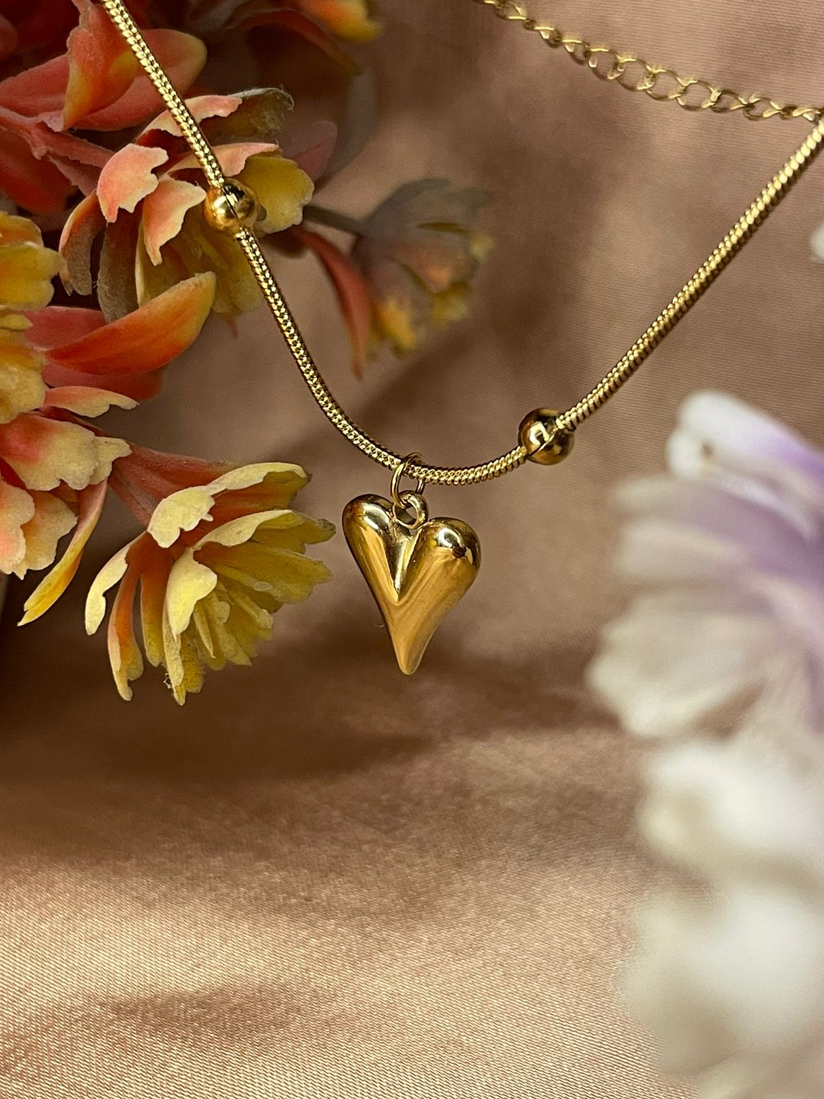 Golden Beaded Heart Necklace