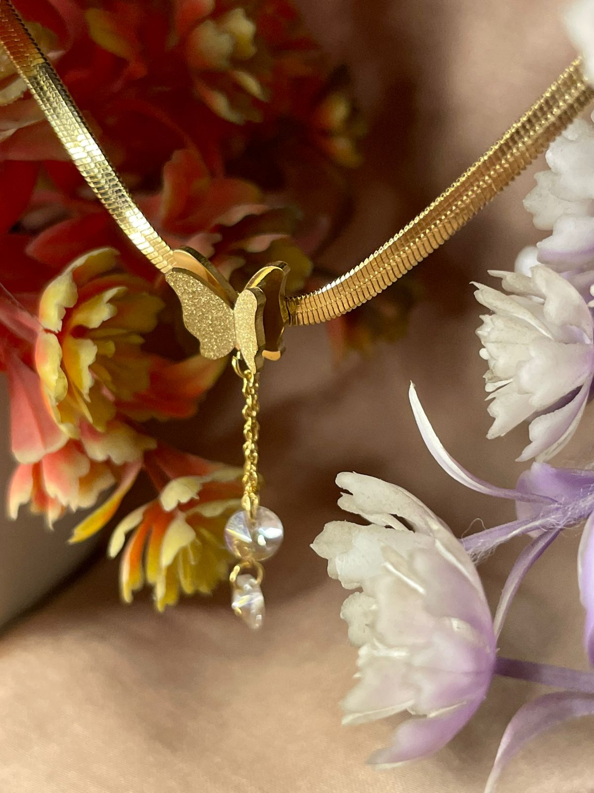 Golden Butterfly Crystal Drop Necklace