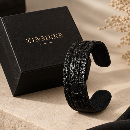 Handmade Crocodile Pattern Cow Leather Cuff ( Adjustable )