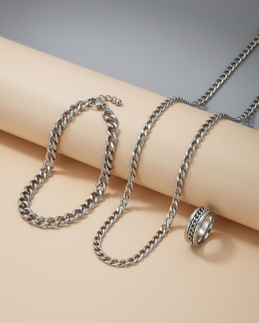 Bold Curb Chain Trio Set (or Duo Necklace & Ring Set)